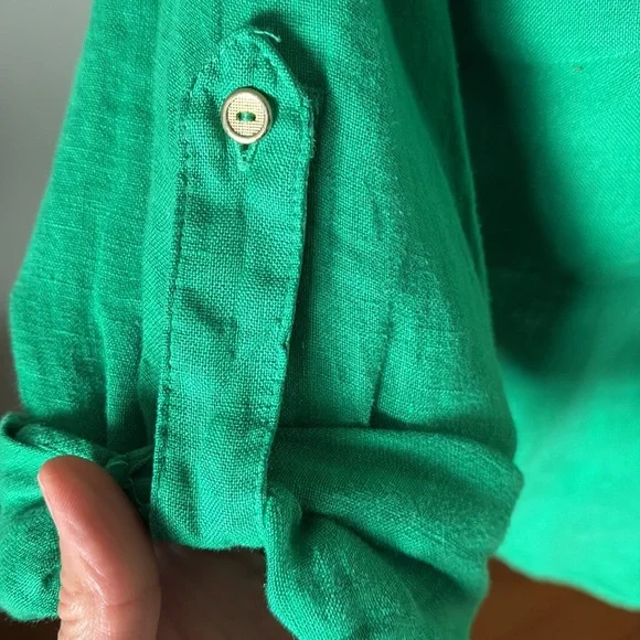 Zara Green Linen Button-Up Women's Shirt - Picture 8 of 12